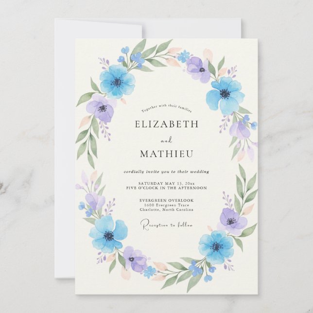 Sky Blue Blossom Arrangement Wedding Invitation (Front)