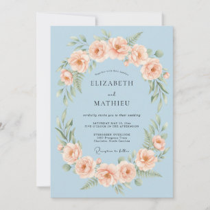 Sky Blue Blossom Garland Wedding Invitation
