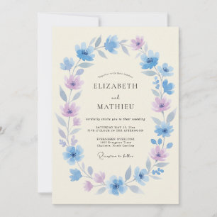Sky Blue Blossom Laurel Wedding Invitation