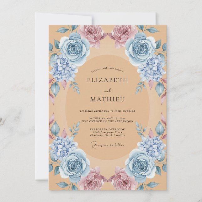 Sky Blue Blossom Romance Wedding Invitation (Front)