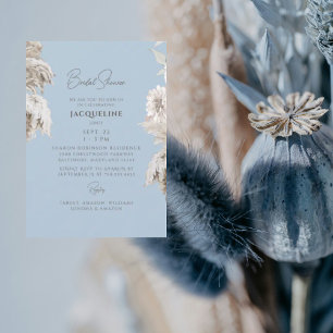 Sky Blue Boho White Floral Bridal Shower Invitation