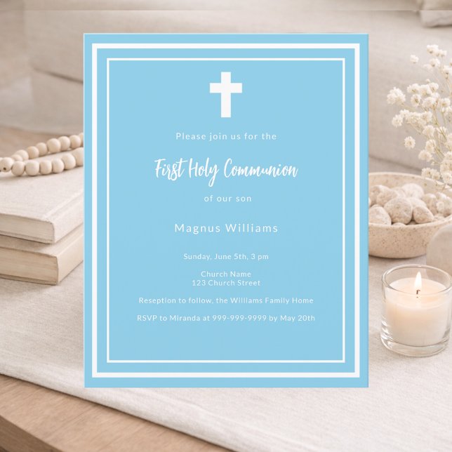 Sky blue boy First Holy Communion invitation (Creator Uploaded)