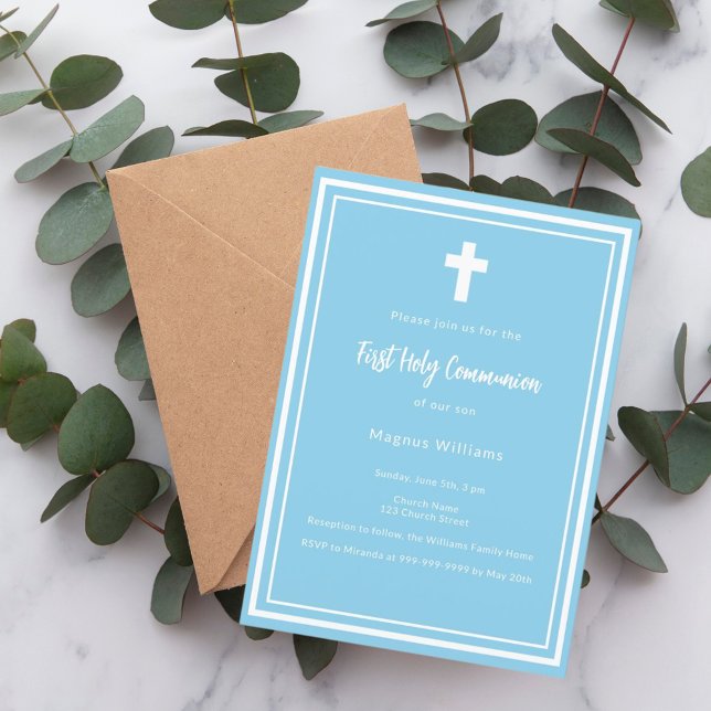 Sky blue boy First Holy Communion Invitation (Creator Uploaded)