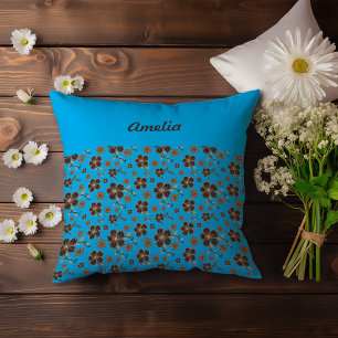 Sky blue brown natural flower  name cushion