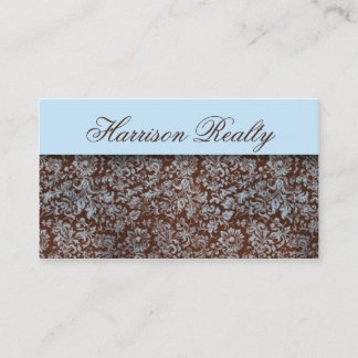 Sky Blue Brown Rose Damask Lace Business Cards