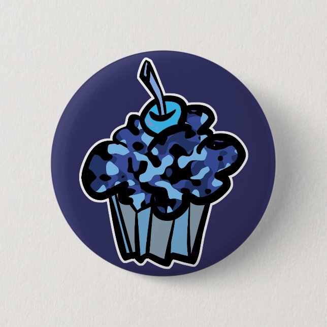 sky blue camouflage cupcake 6 cm round badge (Front)