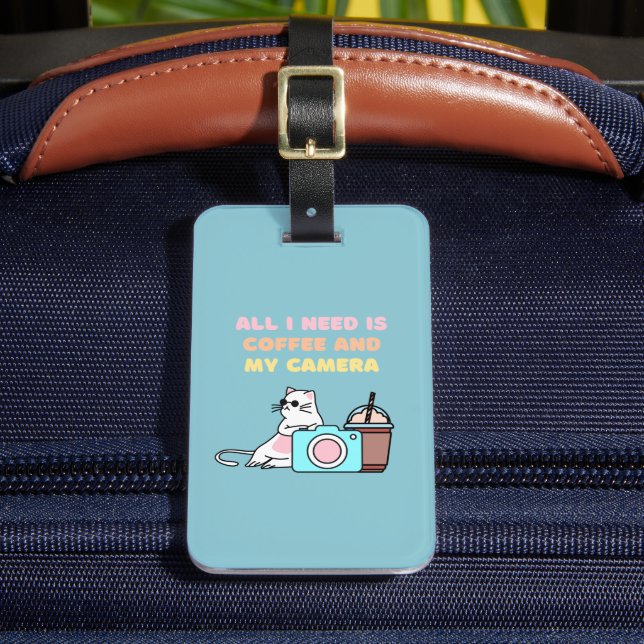 Sky Blue Cat&Camera Luggage Tag (Front Insitu 2)