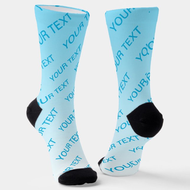 Sky Blue (changeable colour!) Ombre & Text Pattern Socks (Angled)