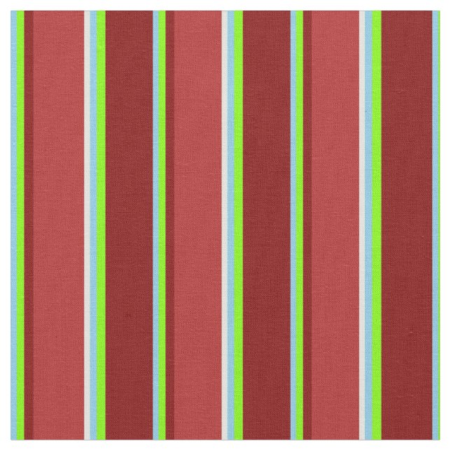 Sky Blue, Chartreuse, Maroon, Red & Light Yellow Fabric (Close Up)