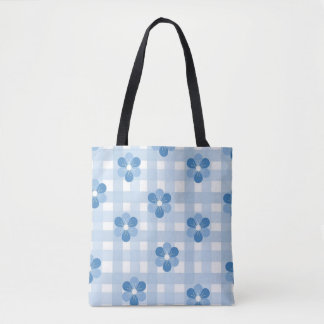 Sky Blue Chequered Tote Bag
