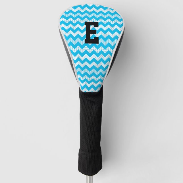 Sky Blue Chevron Monogrammed Driver Cover (Front)