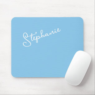 Sky Blue Chic Minimalist Script Personalized Name  Mouse Mat