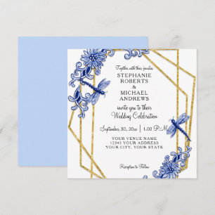 Sky Blue Chinoiserie Dragonfly Floral Watercolor Invitation