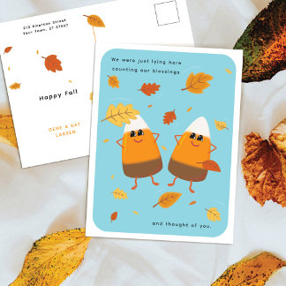 Sky Blue | Chocolate Candy Corn Duo | Thanksgiving Holiday Postcard
