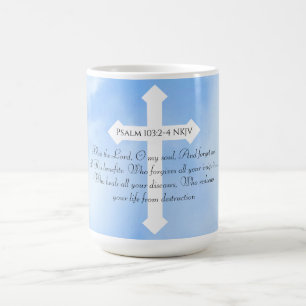 Sky Blue Christian Healing Bible Verse Cross Coffee Mug