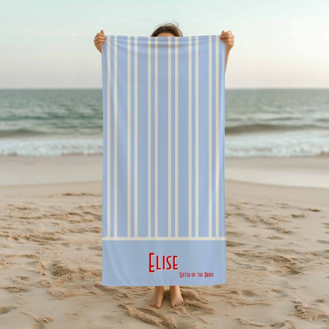Sky Blue City Chic Bachelorette Beach Towel (Nautical City Chic Stripe)
