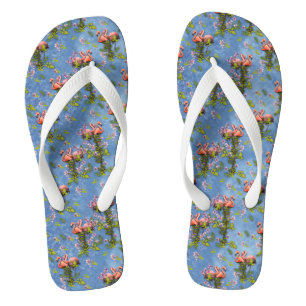 Sky blue cloudy and Flamingo's Repeat Print Flip Flops