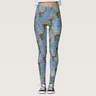 Sky blue cloudy and Flamingo's Repeat Print Leggings