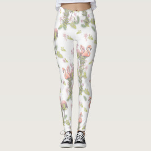 Sky blue cloudy and Flamingo's Repeat Print Leggings
