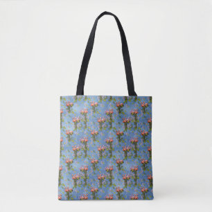 Sky blue cloudy and Flamingo's Repeat Print Tote Bag