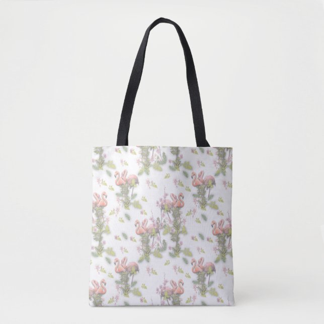 Sky blue cloudy and Flamingo's Repeat Print Tote Bag (Front)