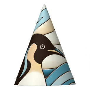 Sky Blue Cream Ocean Waves And Cute Penguin Party Hat