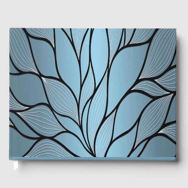 Sky Blue Creative Leave Pattern  Guest Book (Front)