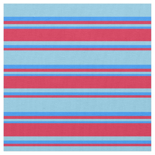 Sky Blue, Crimson & Blue Coloured Lines Pattern Fabric (Close Up)