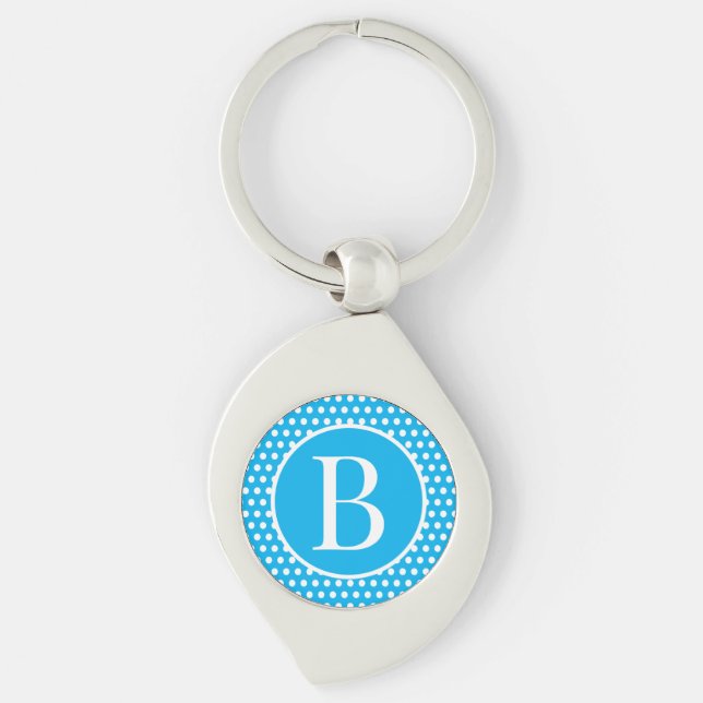 Sky Blue Custom initial letter Polka Dot  Key Ring (Front)