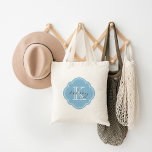 Sky Blue Custom Personalised Monogram Tote Bag<br><div class="desc">Cute Girly Modern Tote Bag with Custom Personalised Name and Initial Monogram in a Vintage Moroccan Quatrefoil Clover Shape Frame Border</div>