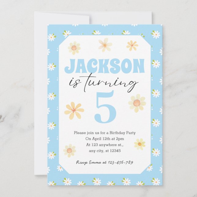 Sky Blue Daisy Birthday Party Invitation Any Age (Front)