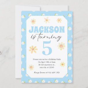 Sky Blue Daisy Birthday Party Invitation Any Age
