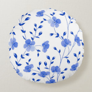 Sky Blue Daisy Floral Round Cushion