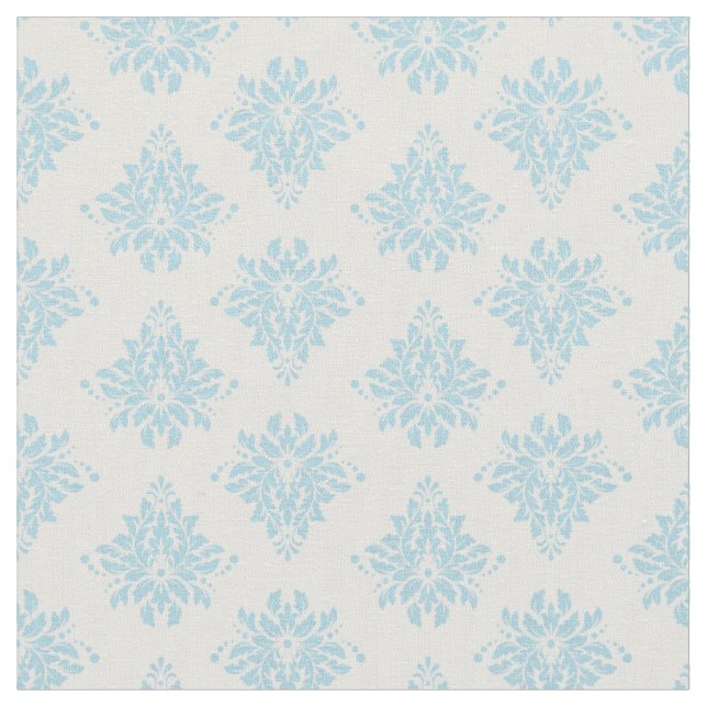 Sky Blue Damask on Ivory Fabric (Close Up)