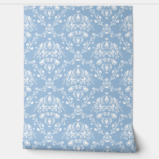 Sky Blue Damask Wallpaper
