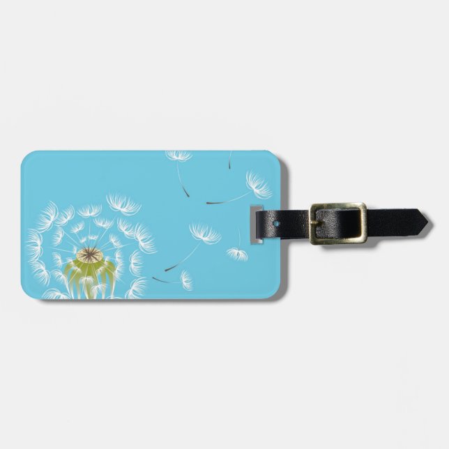 Sky Blue dandelion floral nature Luggage Tag (Front Horizontal)