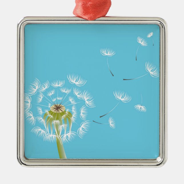 Sky Blue dandelion floral nature Metal Tree Decoration (Front)