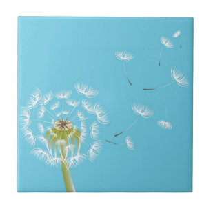 Sky Blue dandelion floral nature Tile
