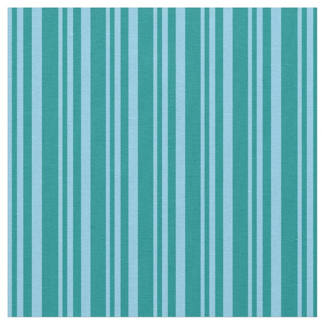 Sky Blue & Dark Cyan Coloured Stripes Fabric (Close Up)