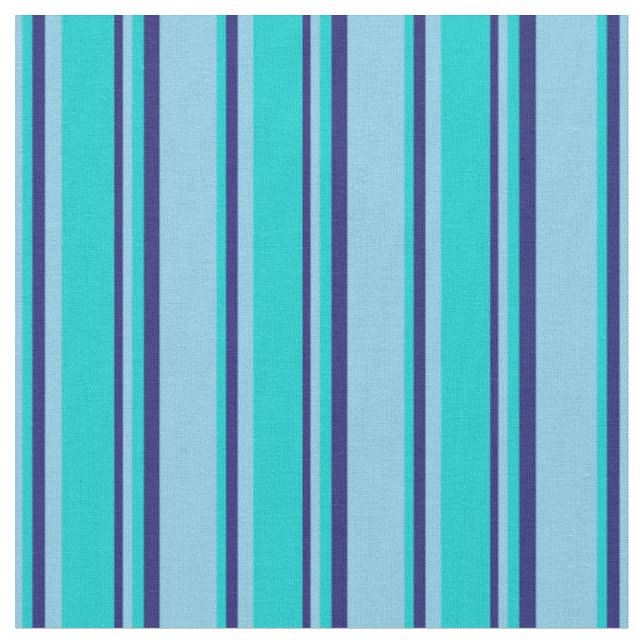 Sky Blue, Dark Turquoise, and Midnight Blue Lines Fabric (Close Up)