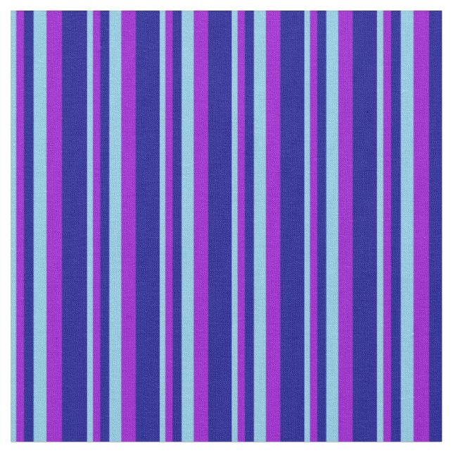 Sky Blue, Dark Violet & Dark Blue Coloured Lines Fabric (Close Up)