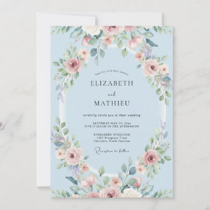 Sky Blue Delicate Floral Wedding Invitation