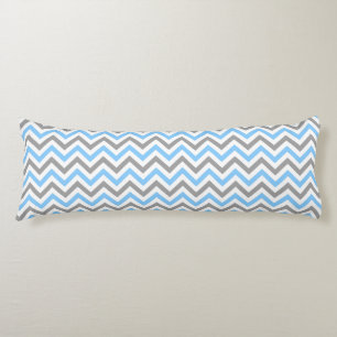 Sky Blue, Dk Grey Wht Large Chevron ZigZag Pattern Body Cushion