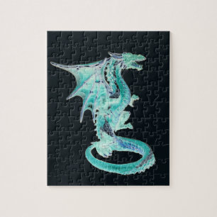 Sky Blue Dragon FantasyMystical Ocean Dragon Art  Jigsaw Puzzle