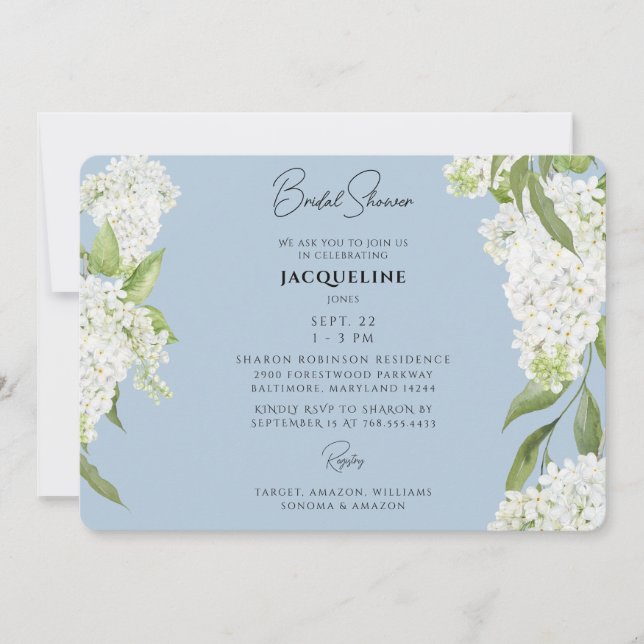 Sky Blue Dripping White Hydrangeas Bridal Shower  Invitation (Front)