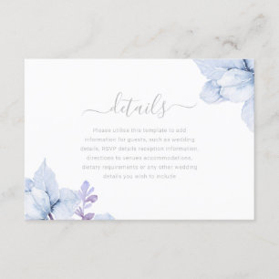 Sky Blue Dusty Floral Watercolor Wedding Details Enclosure Card
