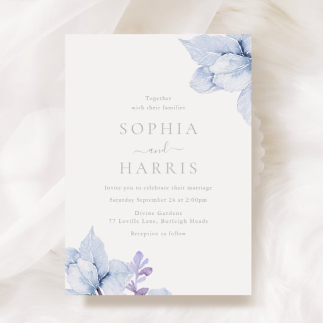 Sky Blue Dusty Watercolor Floral Wedding Invitation (Creator Uploaded)