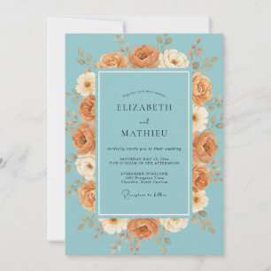 Sky Blue Earthy Floral Wedding Invitation