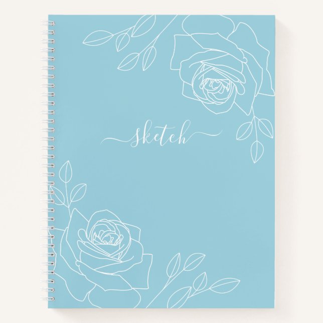 Sky Blue Elegant Floral Sketchbook Notebook (Front)
