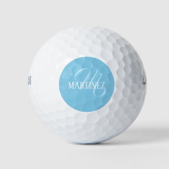 Sky Blue Elegant Personalised Name Club Golf Balls (Front)